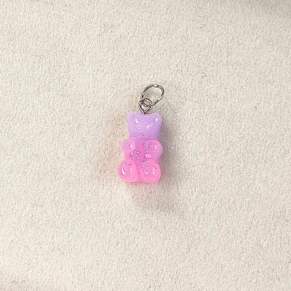 Cotton Candy Glitter Gummy Bear Charm –Pastel Pink & Lavender Candy Bear Pendant